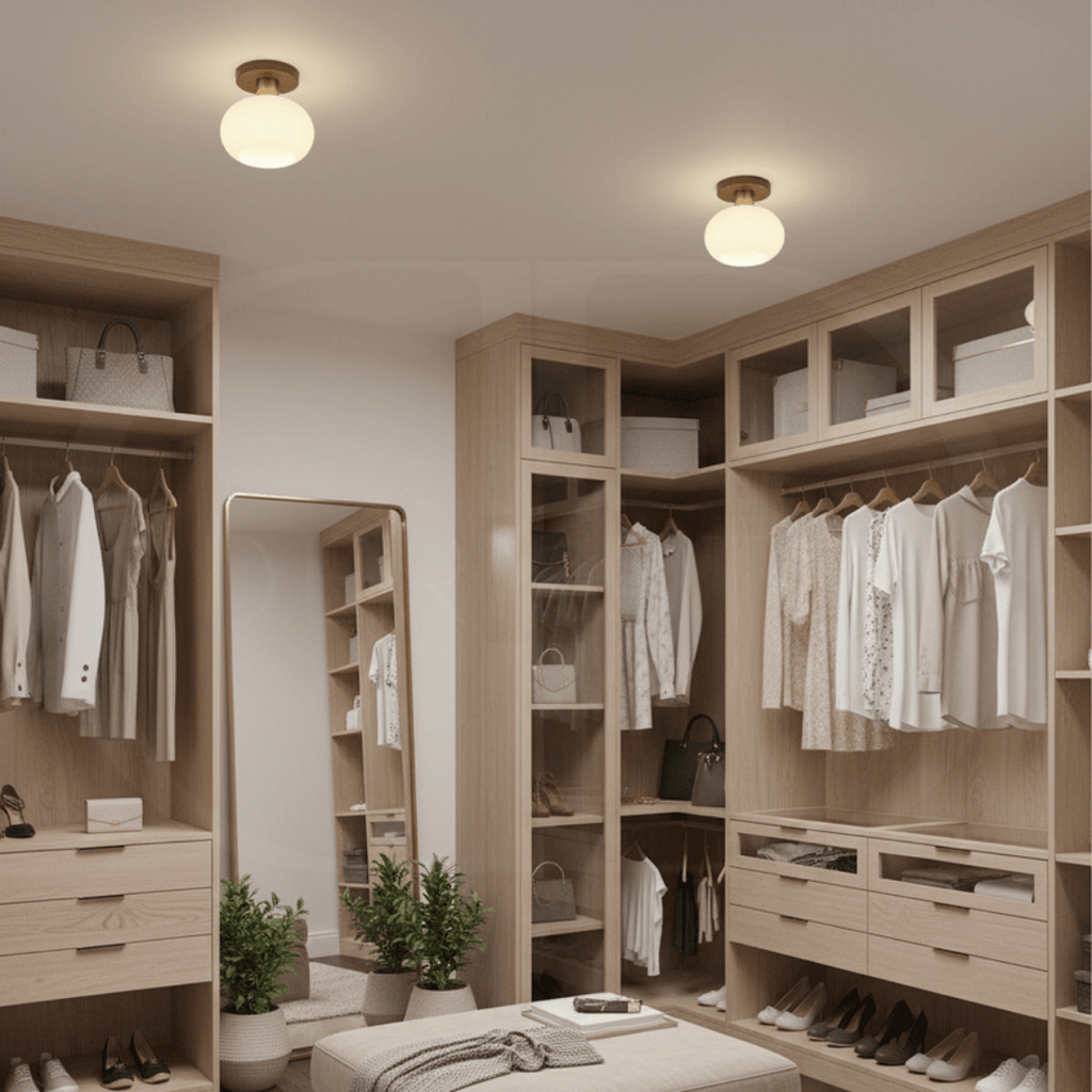 Deckenleuchte Holz & Milchglas