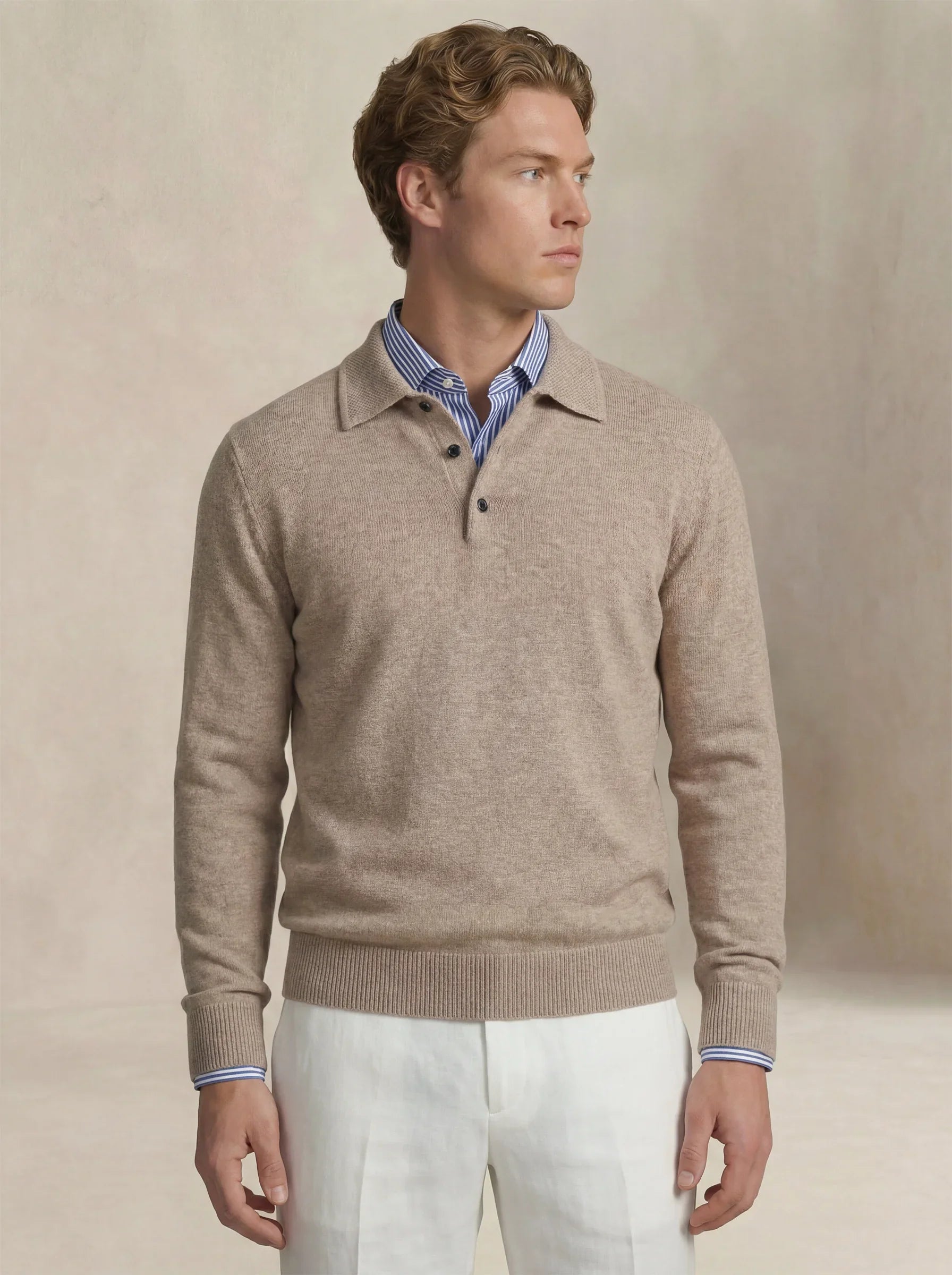 Camisa Polo de Cashmere Bege