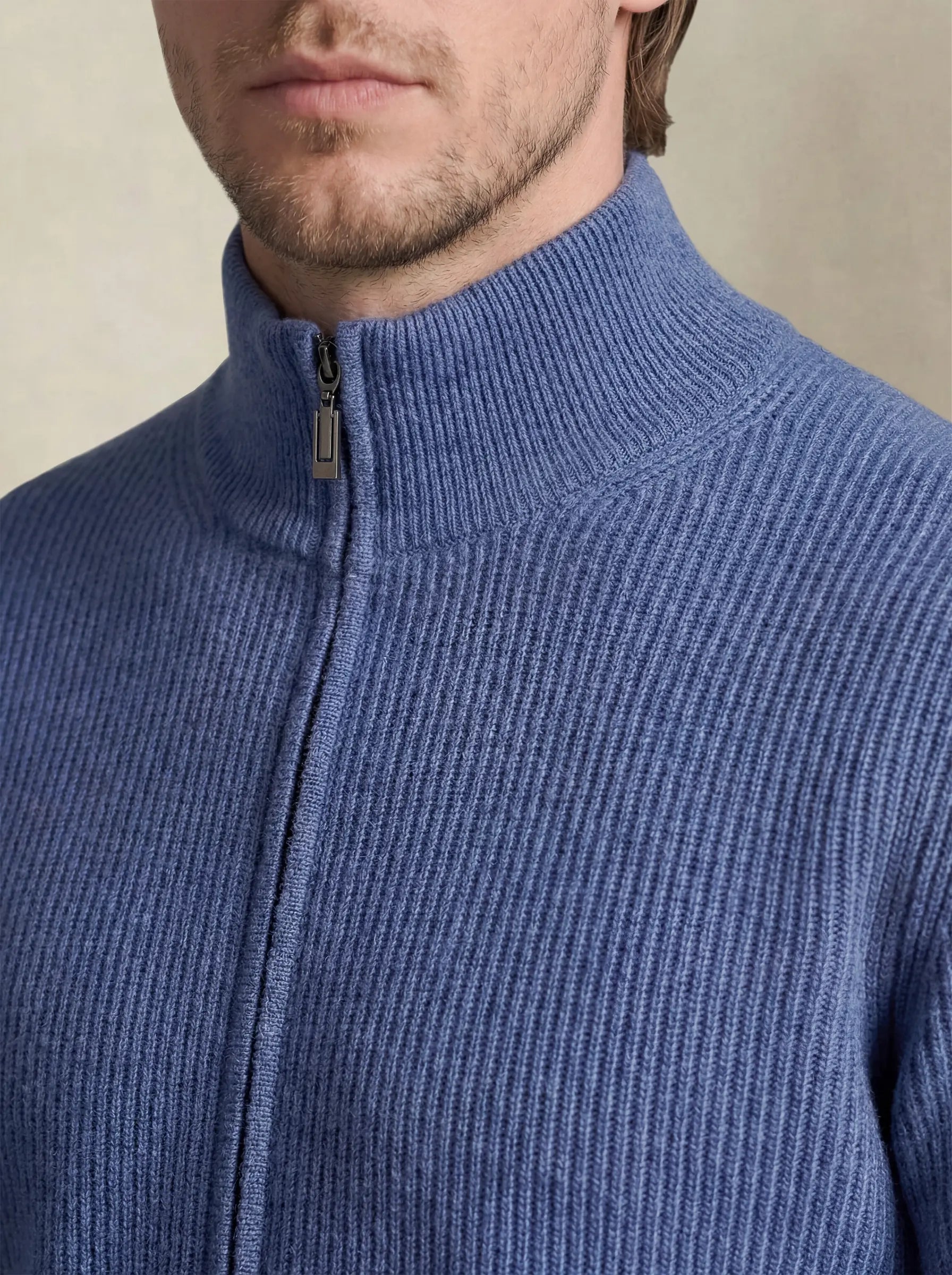 Cardigã de Cashmere com Zíper Azul Claro