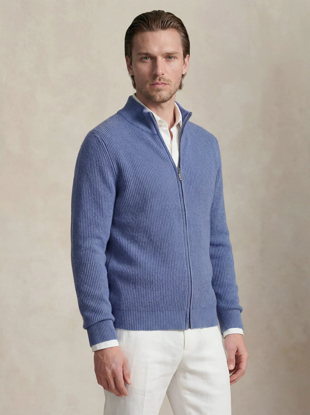 Cardigã de Cashmere com Zíper Azul Claro