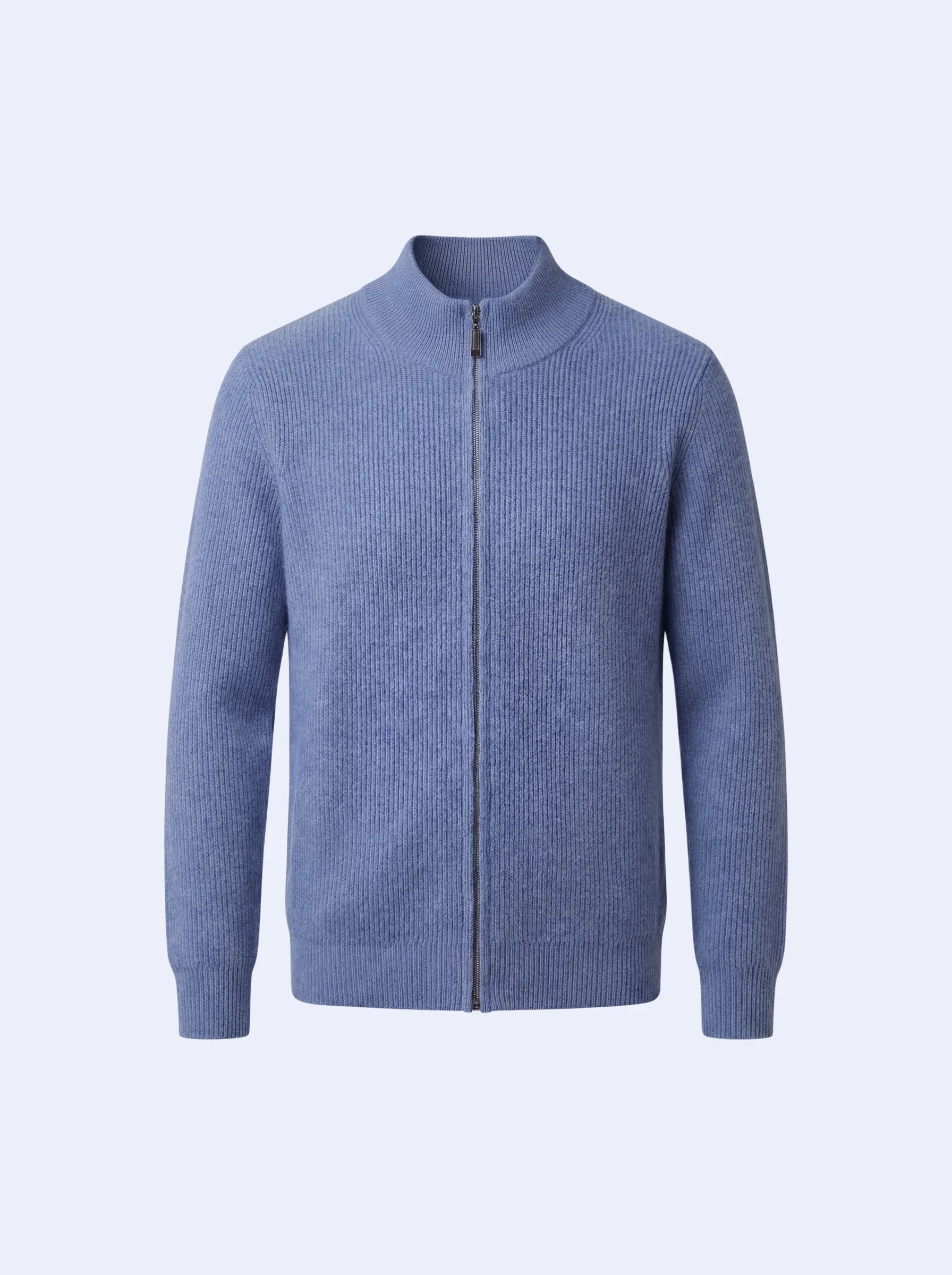 Cardigã de Cashmere com Zíper Azul Claro