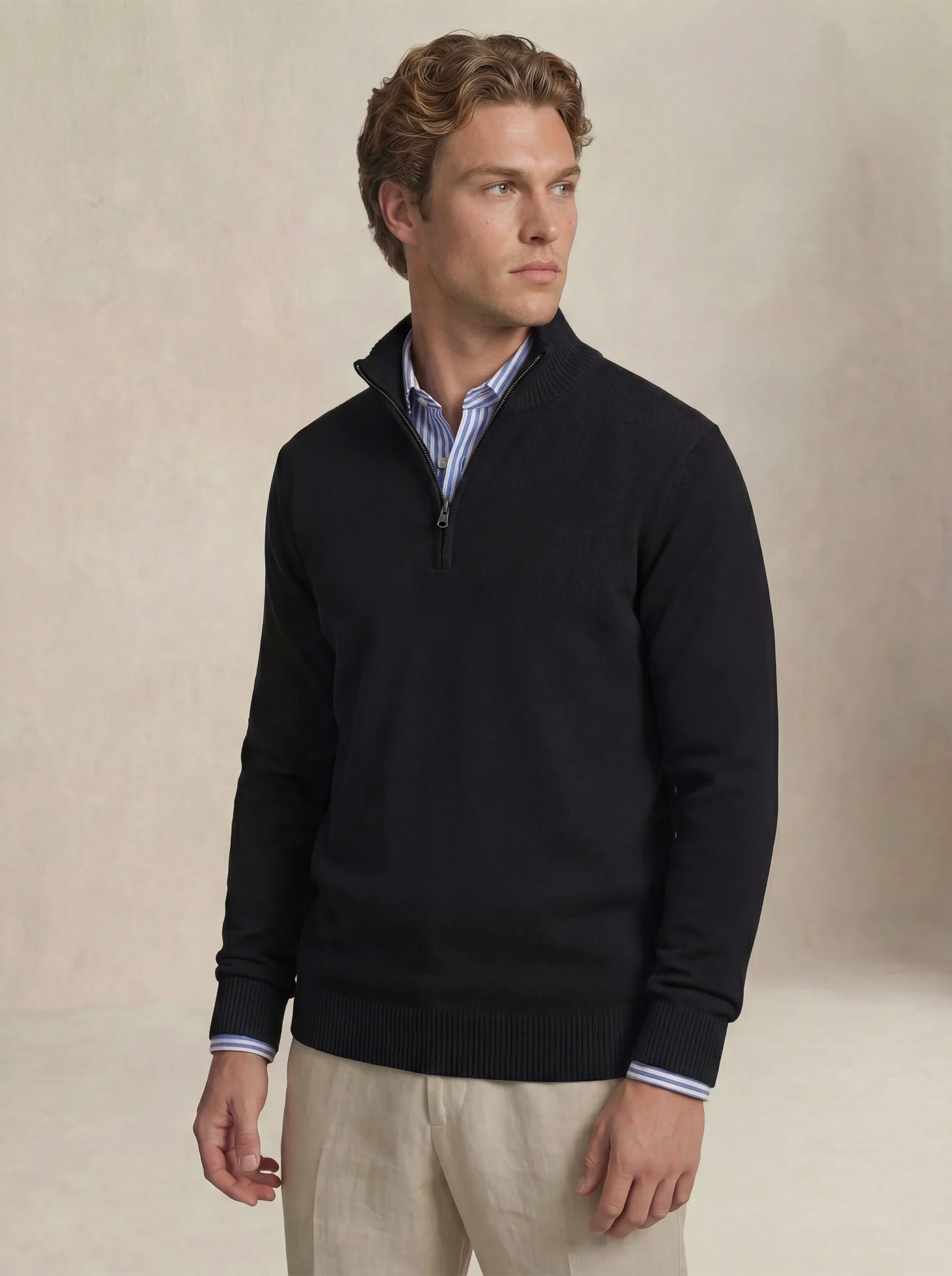 Suéter com Zíper de Cashmere Preto