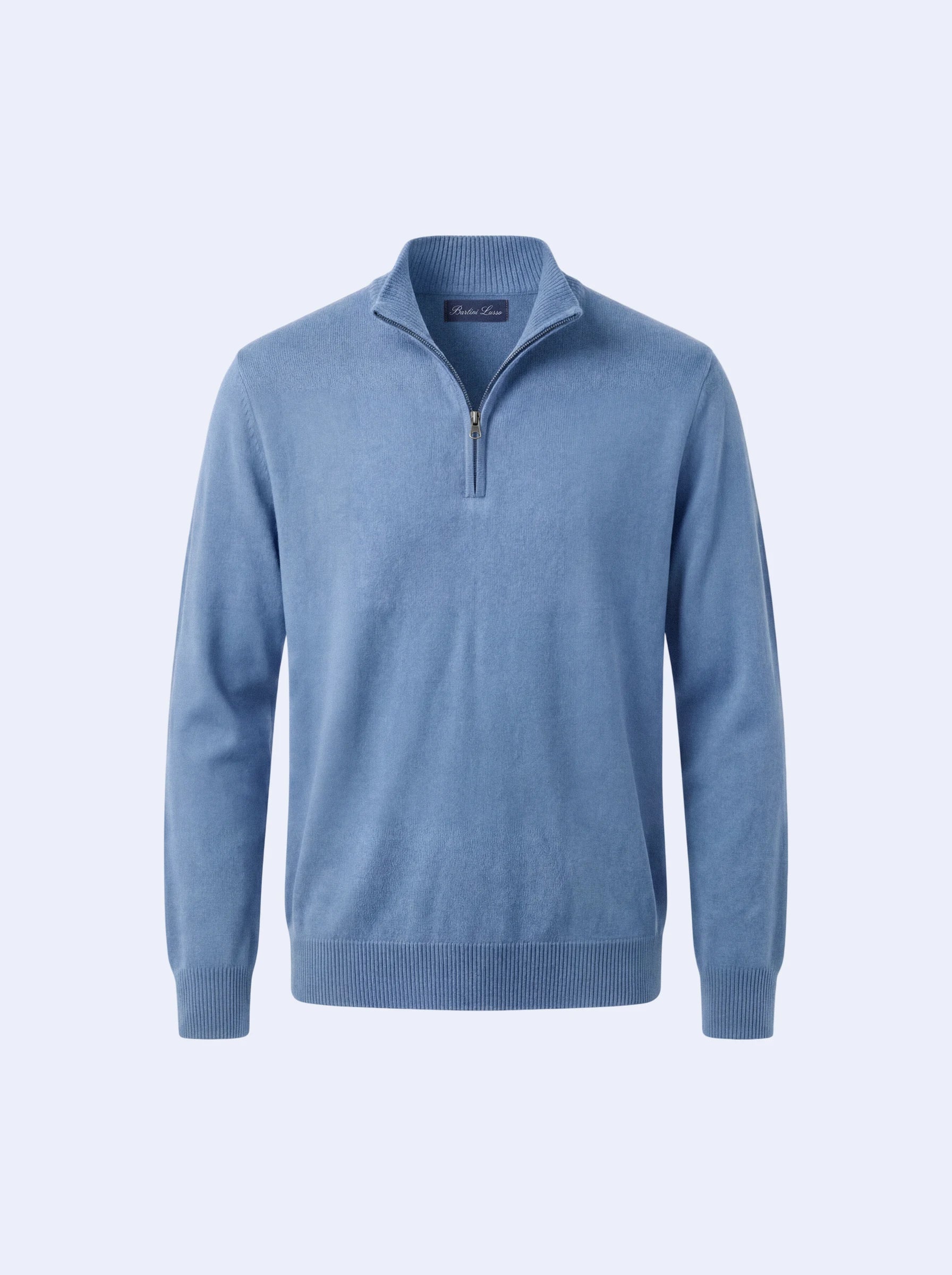 Suéter com Meio Zíper de Cashmere Azul Claro