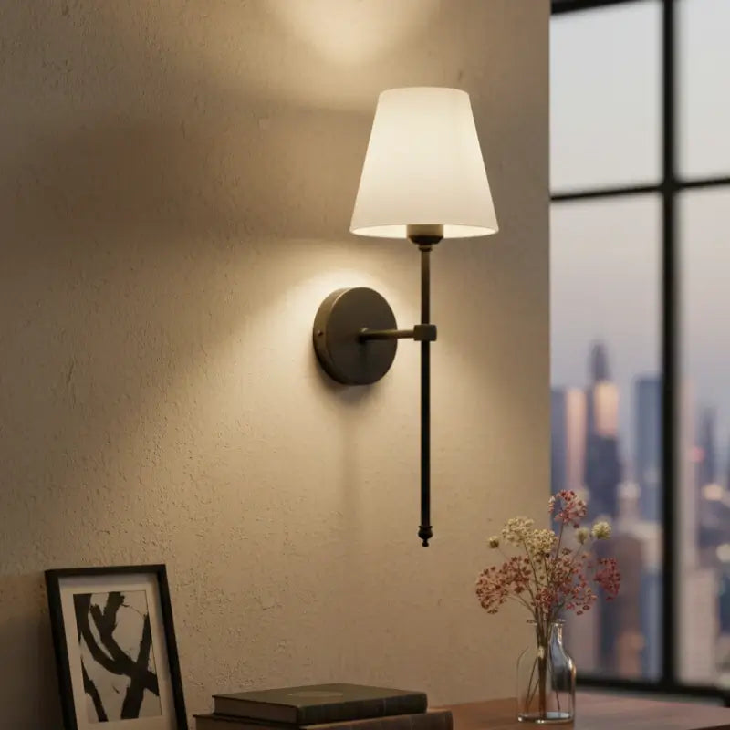 Arandela Abajur de Parede Retrô Metal e Cuba de Linho