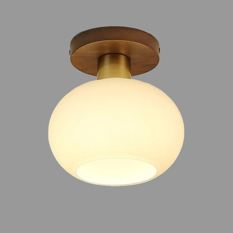 Deckenleuchte Holz & Milchglas